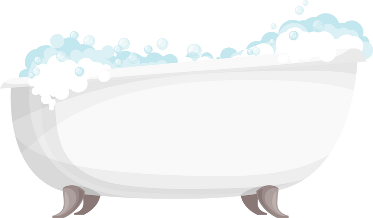Bathtub with foam, bathroom and  bath tub